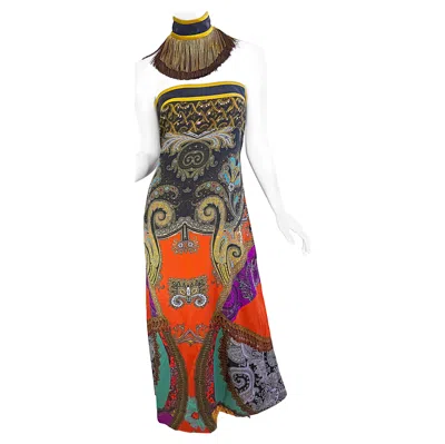 Pre-owned Etro Fall 2009 Runway Size 46 / 8 Paisley Silk Chiffon Cleopatra Gown Dress In Brown