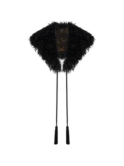 Etro Faux Fur Collar With Jacquard-interior In Black