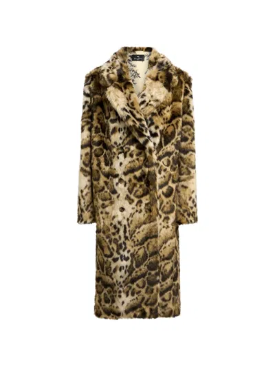 Etro Faux-fur Coat With Leopard-motif In Brown