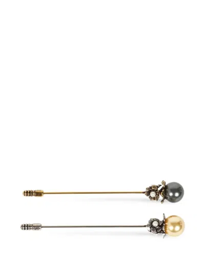 Etro Faux-pearl Floral-detail Brooches (set Of Two) In Multi