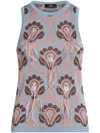 Etro Crystal Feather Embellished Foulard Knit Tank Top In Blue