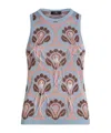 Etro Crystal Feather Embellished Foulard Knit Tank Top In Gray