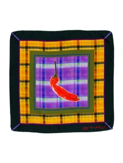 Pre-owned Etro Festival Quadri Silk Scarf In Blue