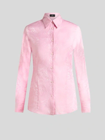 Etro , Figure-hugging Paisley Jacquard Shirt, Woman, Pink, Size 48