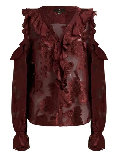 Etro Fil Coupé Chiffon Shirt In Red