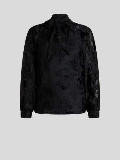ETRO , FIL COUPÉ CHIFFON TOP, WOMAN, BLACK, SIZE 44