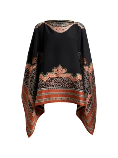 Etro Fil-coupé Embroidered Poncho In Black