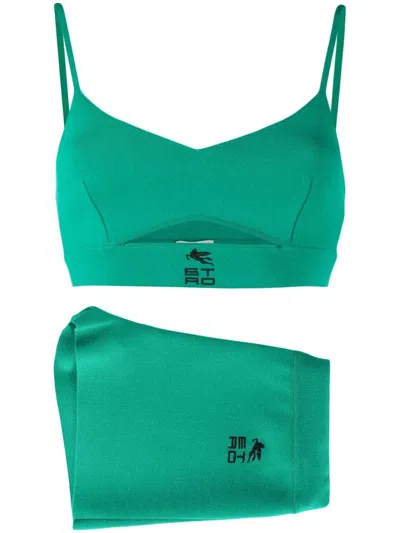 Etro Fine-knit Logo-embroidered Co-ord In Green