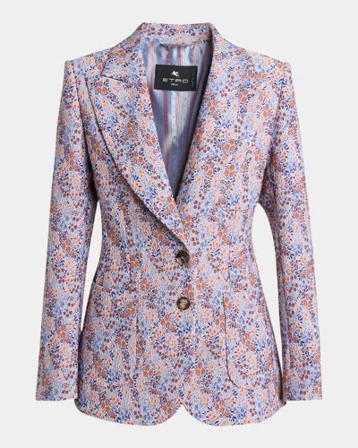 Etro Fiorellino Lace Jacquard Single-breasted Jacket In Multicolour On Pale