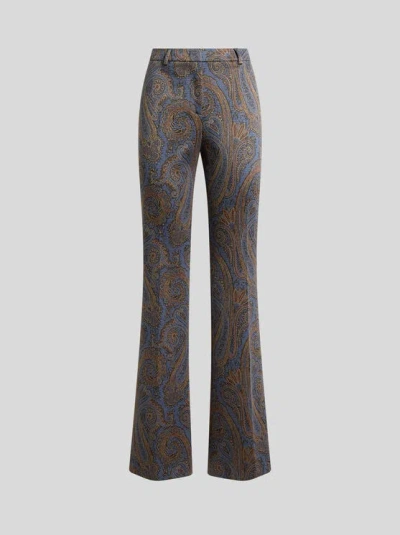 Etro Fit-and-flare Cotton-blend Jacquard Trousers With Paisley Motif In Brown