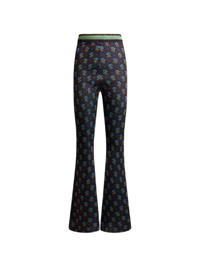 Etro Fit-and-flare Jacquard Trousers With Diamond Flower Motif In Blue