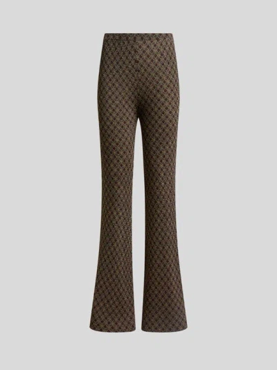 Etro , Fit-and-flare Jacquard Trousers With Micro Diamond Motif, Woman, Green, Size 42 In Brown