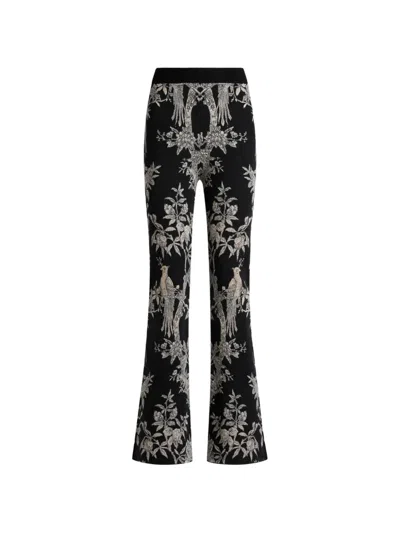Etro Fit-and-flare Wool-blend Jacquard Trousers With Placed Nature Motif In Black