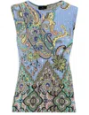 Etro Fitted Crew Neck Top With Floral In Blue