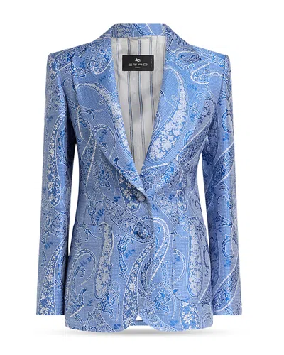 Etro Fitted Jacket With Peak Lapel In Blue
