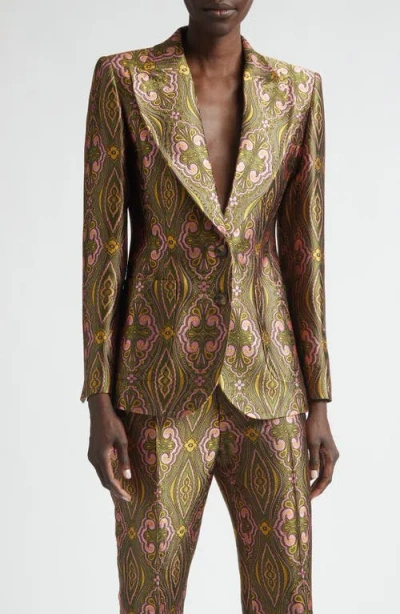 Etro Fitted Jacquard Jacket In Brown