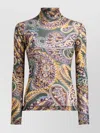 Etro Women High-neck Top With Paisley Pattern In Green