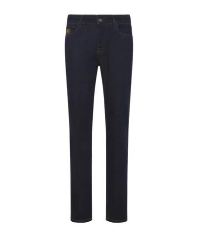 Etro Five-pocket Jeans With Embroidered Logo In Dark Blue