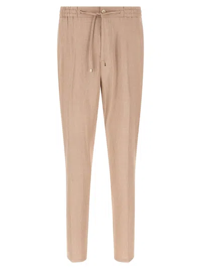 Etro Flamed Linen Blend Joggers In Beige