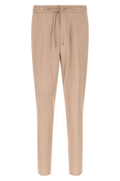 Etro Linen Joggers Button Detail Side Pockets In Neutral