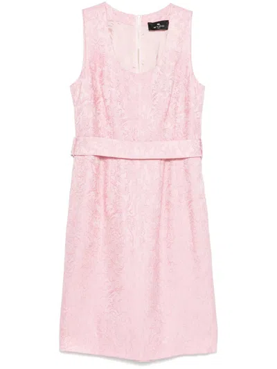 Etro Flamingo Pink Embroidered Midi Dress