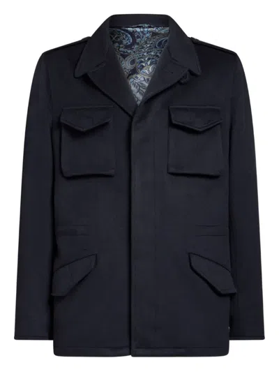 Etro Flap-pocket Cashmere Jacket In Blue