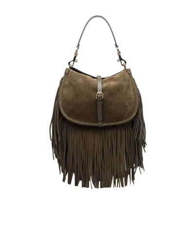 Etro Suede Shoulder Bag Fringe Strap Handle In Green
