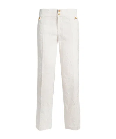 Etro Flared Cotton-blend Jacquard Trousers With Paisley Foliage Motif In White