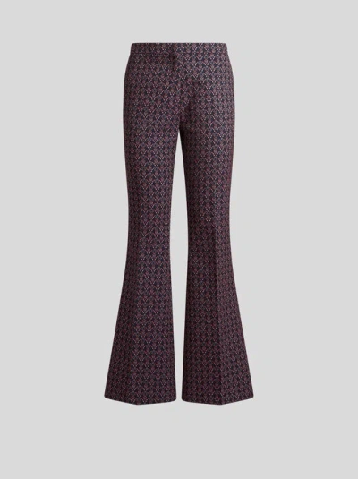 Etro , Flared Cotton-blend Jacquard Trousers, Woman, Burgundy, Size 50