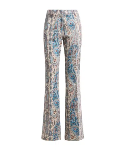 Etro Flared Cotton-blend Jacquard Trousers With Paisley Foliage Motif In Multi