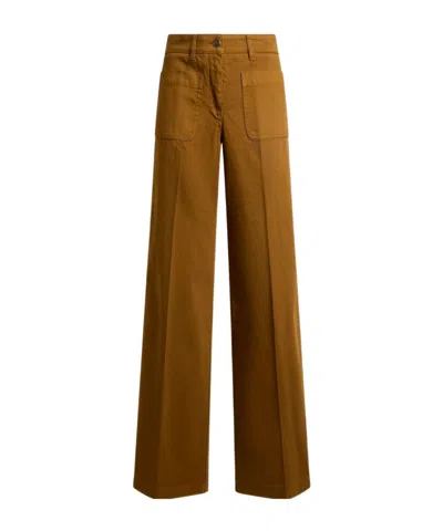 Etro Flared Denim Jeans With Pegaso Buttons In Brown