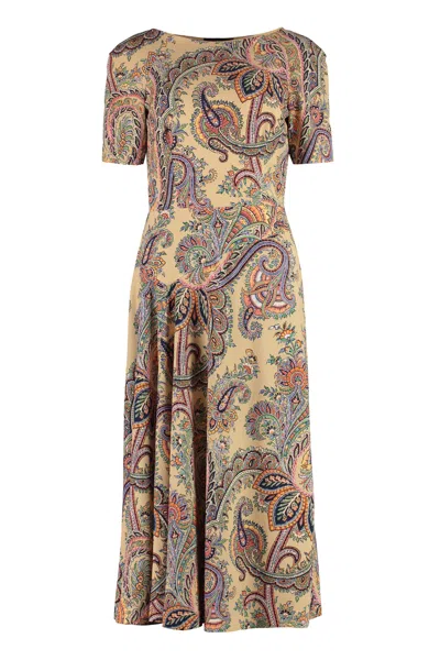 Etro Paisley Print Dress In Tan