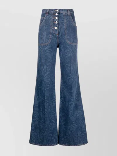 Etro Flared High-waisted Stretch-cotton Jeans In Blue