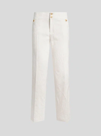 Etro , Flared Jacquard-hose Aus Einer Baumwollmischung Mit Paisley-foliage-motiv, Damen, Weiss, Grösse 50 In Multi