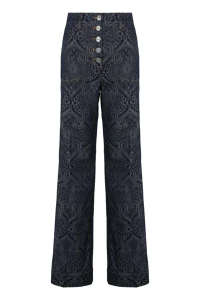 Etro Flared Jeans In Denim Jacquard In Black