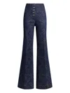 Etro Flared Jacquard Denim Jeans With Pegaso Buttons In Blue