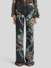 Etro Blue Jeans With All-over Painted Flowers In Denim Woman In Black