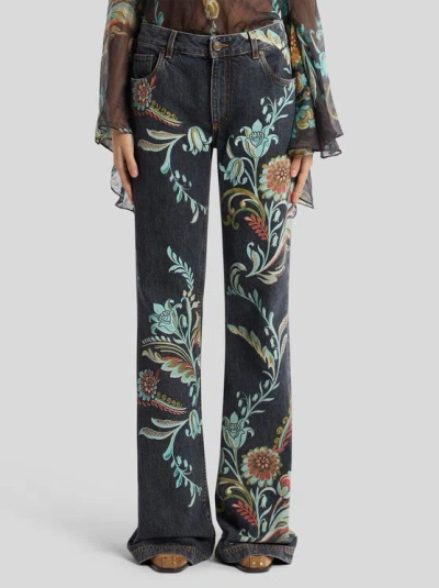 ETRO , FLARED JEANS WITH DAFFODIL PRINT, WOMAN, GREY, SIZE 31