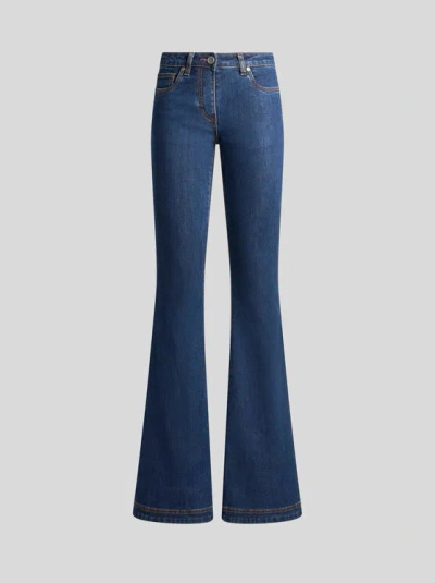 Etro Flared Jeans With Embroidered Rear Logo In Light Blue