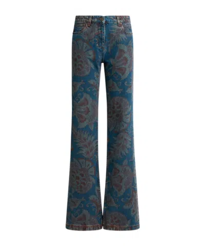 Etro Flared Jeans With Floral Motif In Blue