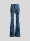 Etro , Flared Jeans With Flower And Bee Print, Woman, Blue, Size 26 In Blue