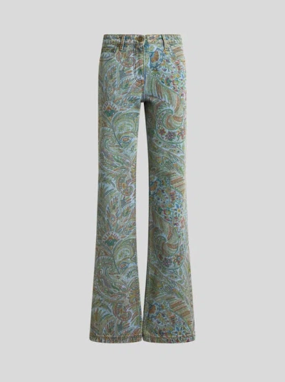 ETRO , FLARED JEANS WITH LEAFY PAISLEY MOTIF, WOMAN, LIGHT BLUE, SIZE 29