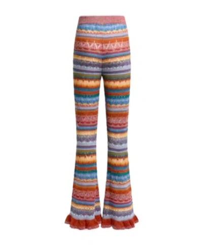 Etro Flared Knit Cotton Trousers With Stripes And Openwork In Multi