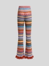 Etro Flared Knit Cotton Trousers With Stripes And Openwork In Multi