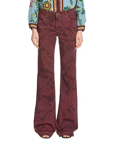 Etro Flared Leg Jeans In Burgundy Print In Multi