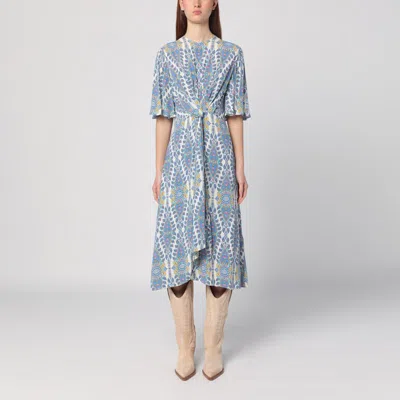 Etro Flared Midi Dress With Multi-coloured Print In Blue