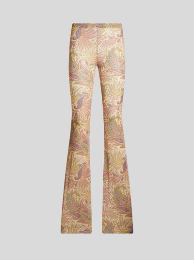 Etro Flared Paisley Foliage Trousers In White