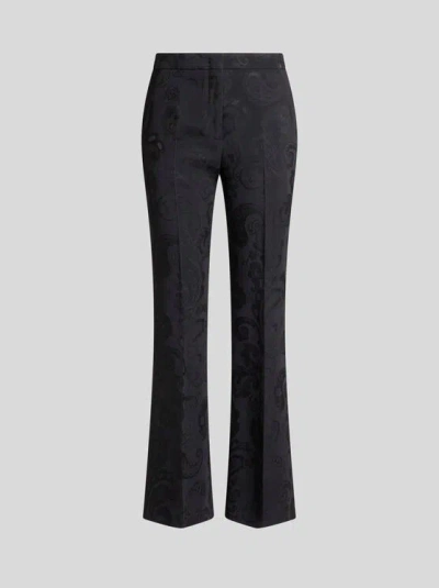 Etro Flared Paisley Jacquard Trousers In Black