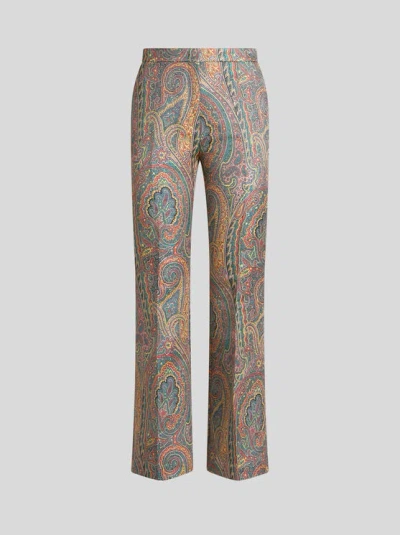 Etro , Flared Paisley Jacquard Trousers, Woman, Light Blue, Size 48