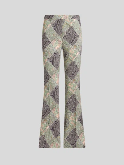 ETRO FLARED PRINTED CADY TROUSERS